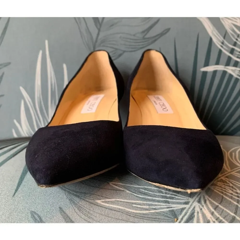 Jimmy Choo AZA Navy Blue SUEDE LEATHER Pumps Heels Shoes sz 37.5